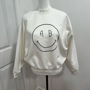 Anine Bing Cream Smiley Face Sweatshirt